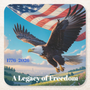 Eagle & Flag USA 250 Years Celebration Square Paper Coaster