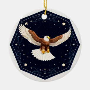 Eagle Flying Against Starry Background Ceramic Tree Decoration