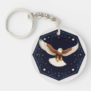 Eagle Flying Against Starry Background Key Ring