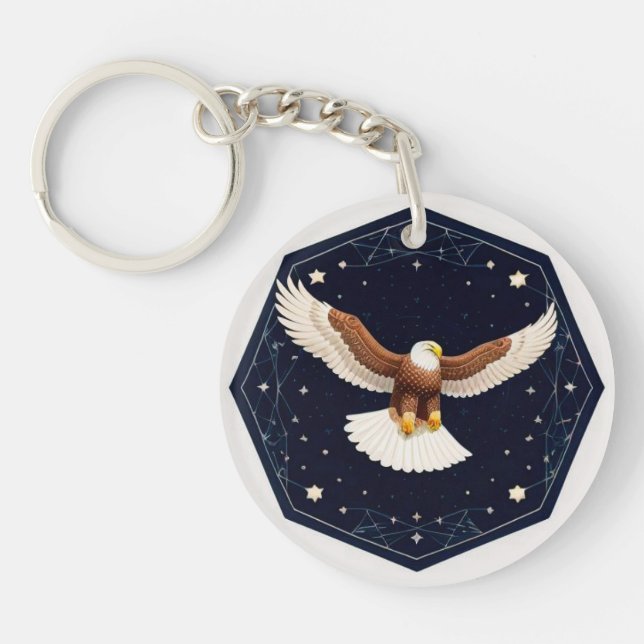 Eagle Flying Against Starry Background Key Ring (Front)
