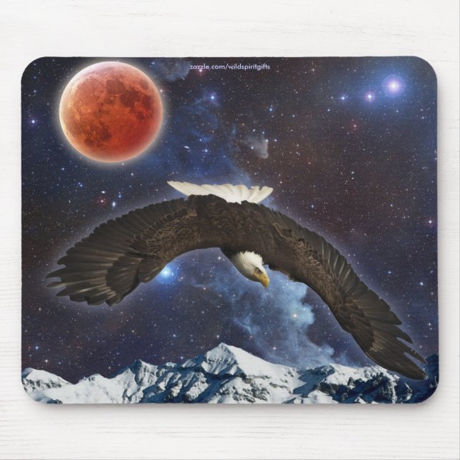 Eagle Flying Outer-space, Moon Fantasy Mousepad (Front)