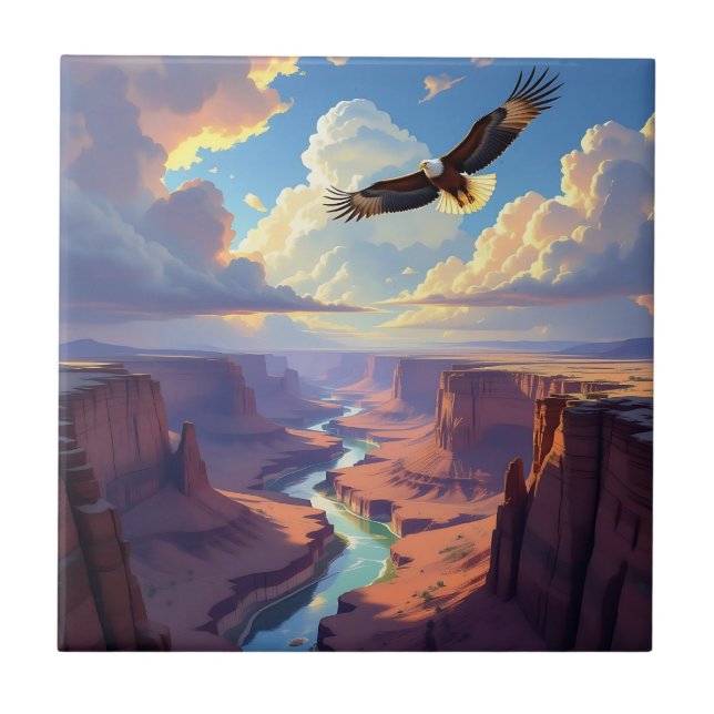 Eagle Flying over a Canyon Tile (Front)