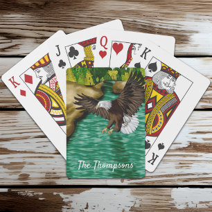 Eagle Flying Over River and Mountains Personalised Playing Cards