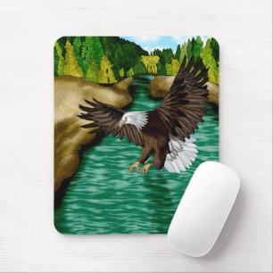 Eagle Flying over River in the Mountains Mouse Mat
