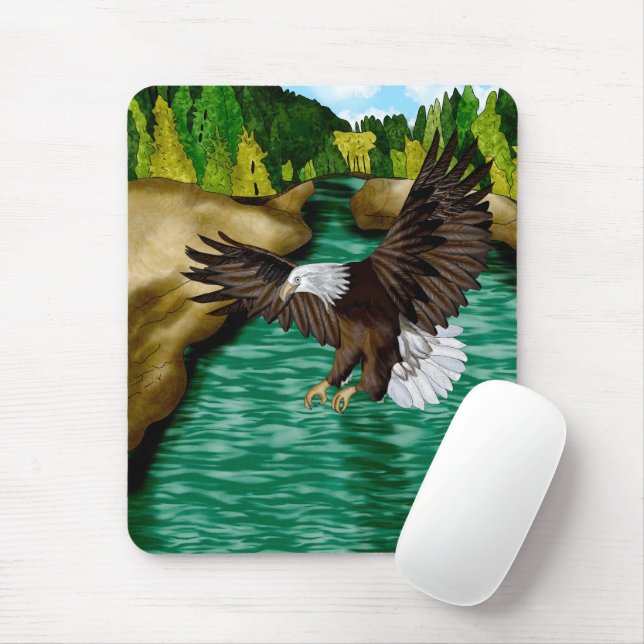 Eagle Flying over River in the Mountains   Mouse Mat (With Mouse)