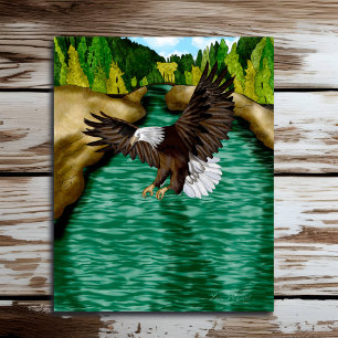 Eagle Flying over River in the Mountains Poster