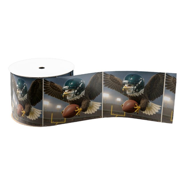 Eagle Flying With Football In Sports Stadium Grosgrain Ribbon (Spool)
