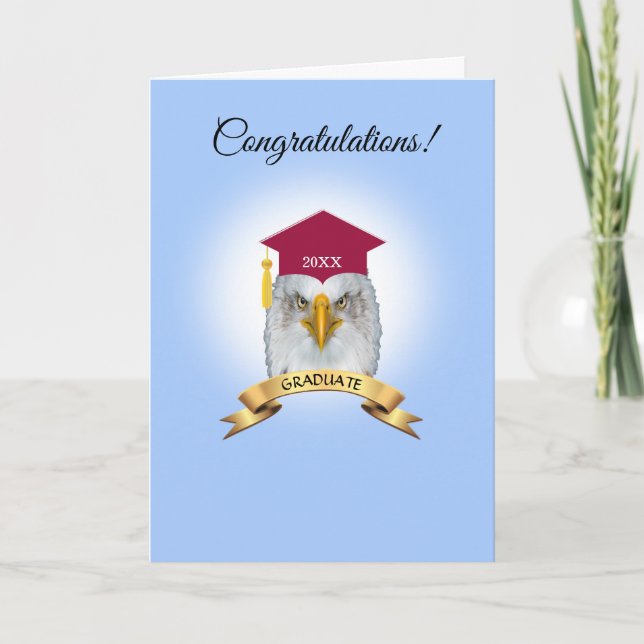 Eagle graduation congratulations on light blue car card (Front)