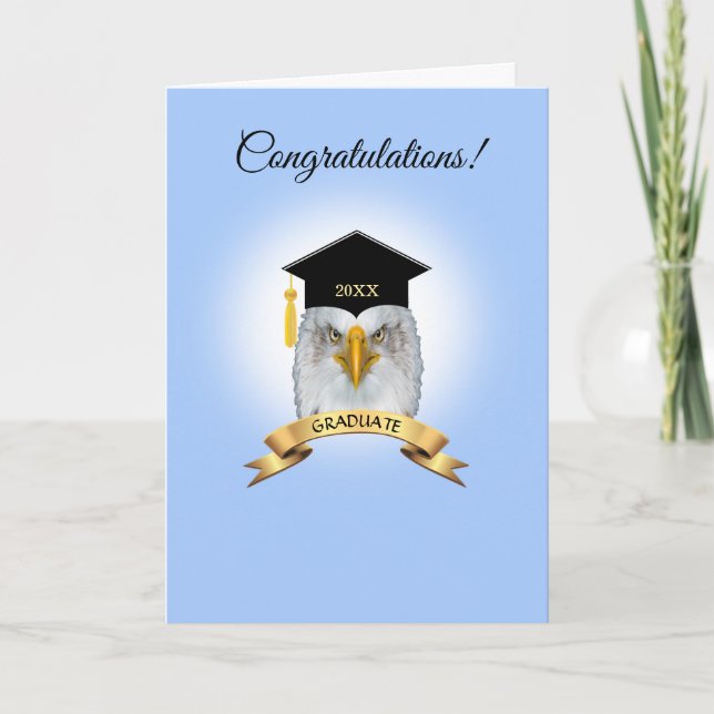 Eagle graduation congratulations on light blue card (Front)