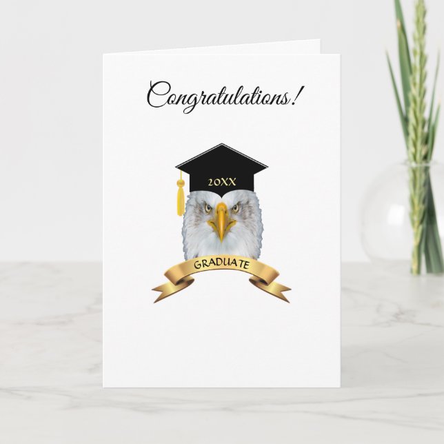 Eagle graduation congratulations on white card (Front)