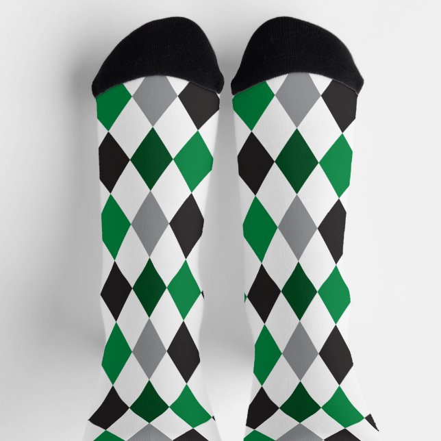 Eagle Green and Black Argyle Pattern Socks (Top)