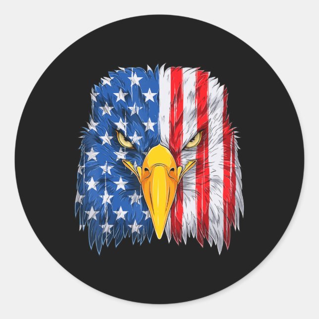 Eagle Head American Flag Patriotic 4th of July 1 Classic Round Sticker (Front)
