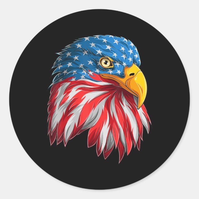 Eagle Head American Flag Patriotic 4th of July  Classic Round Sticker (Front)