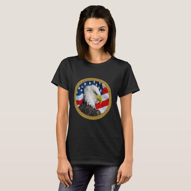 Eagle head  and a American flag gold foil design T-Shirt (Front Full)