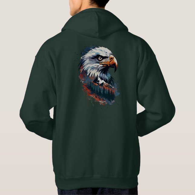 Eagle Head and Stylised Mountain Hoodie (Back)