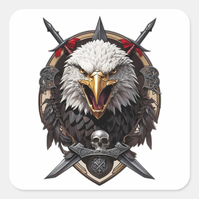 Eagle head banner logo  square sticker (Front)