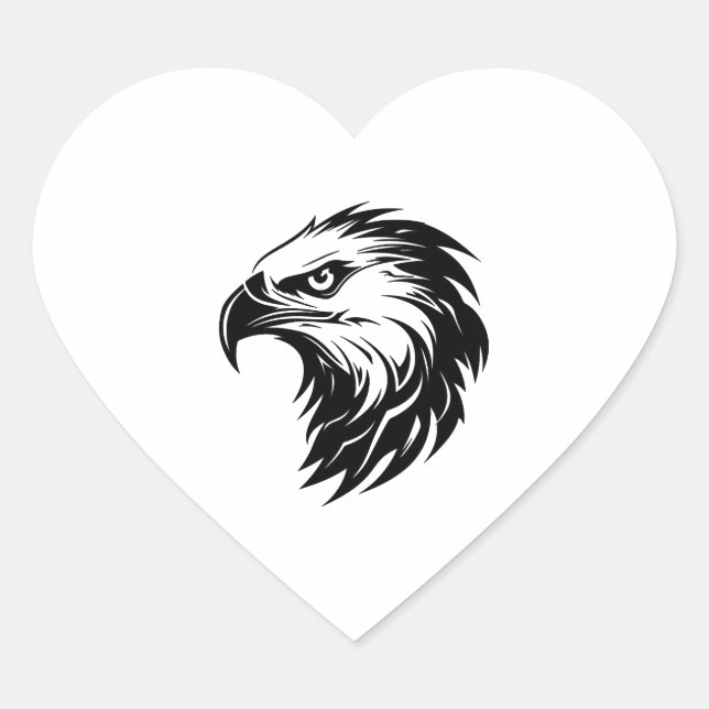 Eagle head bird of prey silhouette heart sticker (Front)