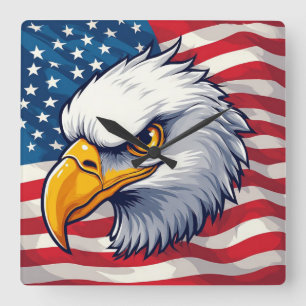 Eagle Head Graphic Tee – USA Pride Apparel Square Wall Clock