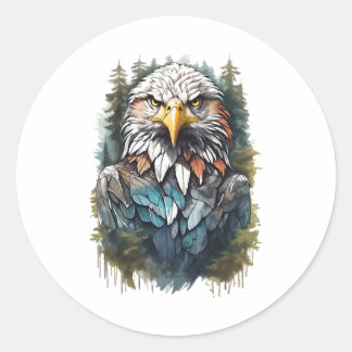 Eagle Head in Forest Classic Round Sticker