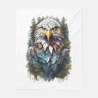 Eagle Head in Forest Fleece Blanket