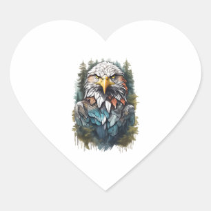 Eagle Head in Forest Heart Sticker