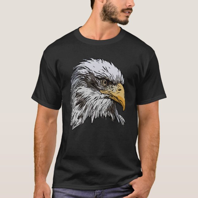 Eagle Imprint American Bird Animal Retro Art Motif T-Shirt (Front)