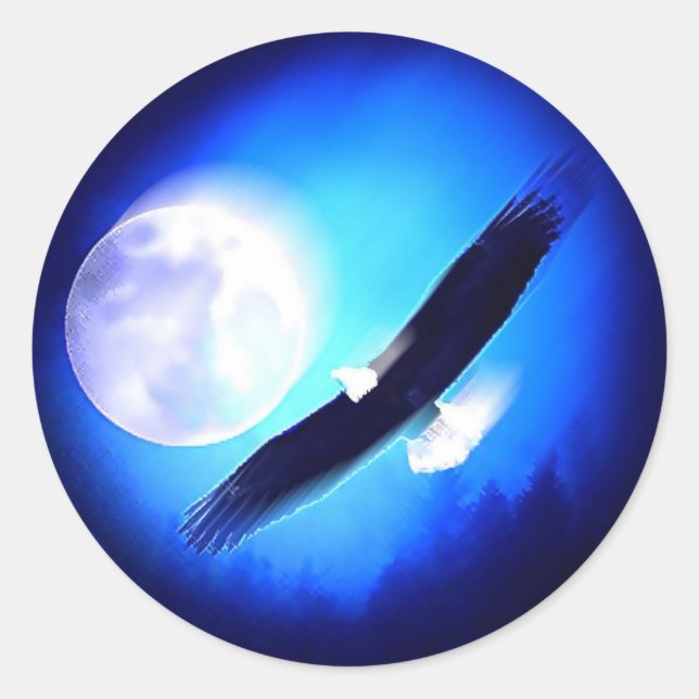 Eagle in Flight & Full Moon Classic Round Sticker (Front)