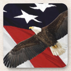 Eagle In Flight Over American Flag Coaster