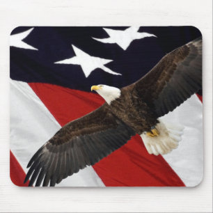 Eagle In Flight Over American Flag Mouse Mat
