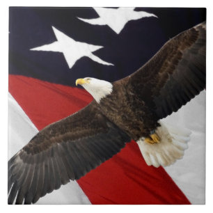 Eagle In Flight Over American Flag Tile
