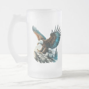 Eagle in Watercolor Frosted Glass Beer Mug