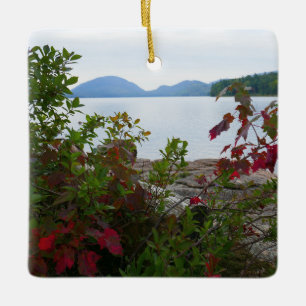 Eagle Lake and Red Maple Leaves I Ceramic Ornament