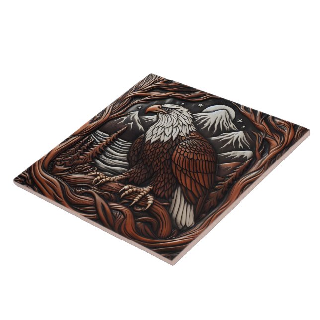 Eagle Leather Carving With Canadian Flair Tile (Side)