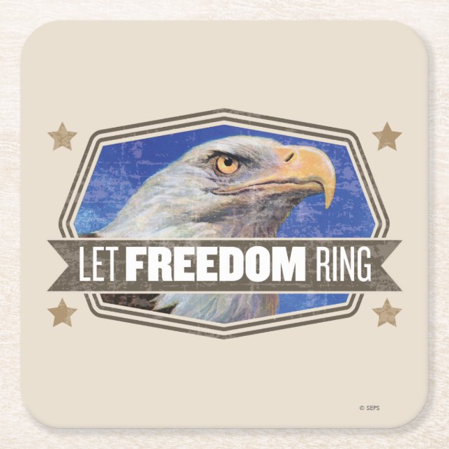 Eagle-Let Freedom Ring Square Paper Coaster (Front)