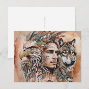 Eagle - Man - Wolf - watercolor art 1 - Fan Fun Postcard