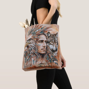 Eagle - Man - Wolf - watercolor art 1 - Fan Fun Tote Bag