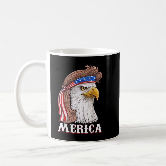 Eagle Mullet 4th Of July USA American Flag Merica  Coffee Mug (Left)