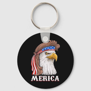 Eagle Mullet 4th Of July USA American Flag Merica  Key Ring