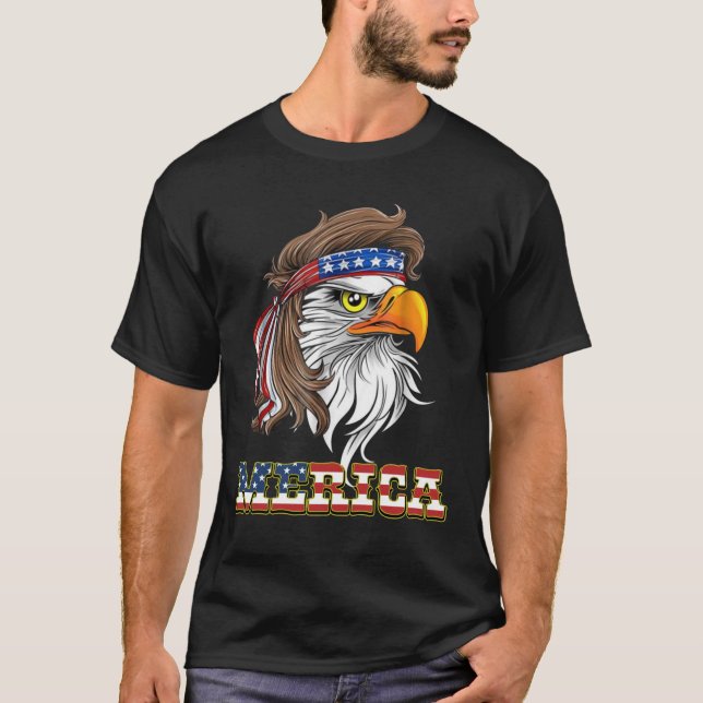 Eagle Mullet T Shirt 4th of July American Flag (Front)