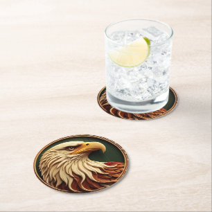 Eagle of strength and freedom round paper coaster