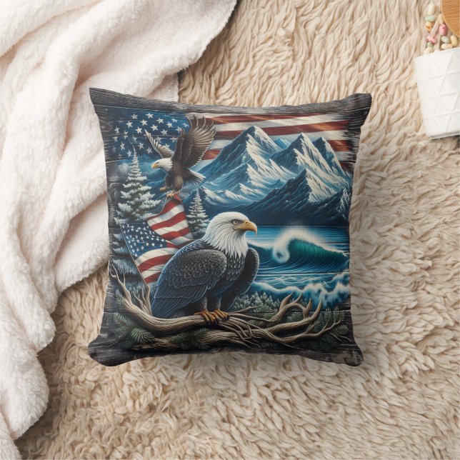 Eagle on Branch in Mountain View Cushion (Blanket)
