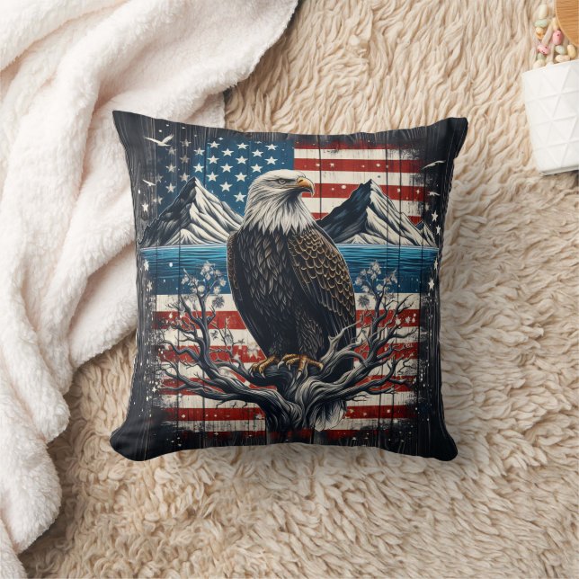 Eagle on Branch With American Flag Cushion (Blanket)