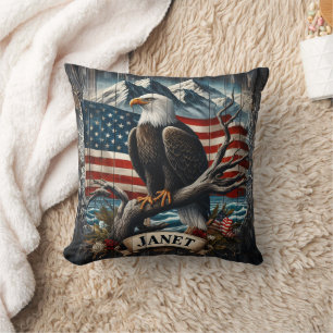 Eagle on Branch With Flag Cushion