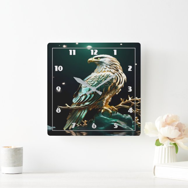 Eagle on Rock Under Sparkling Stars Square Wall Clock (Home)