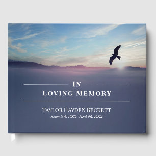 Eagle Over Mountains Blue Memorial Funeral Guest Book