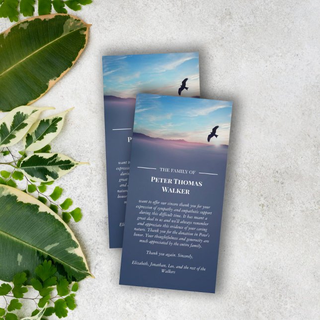 Eagle Over Mountains Blue Sympathy Thank You Card (Creator Uploaded)