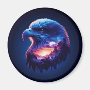 Eagle Overlayed with Mystical Sunset Landscape Magnet