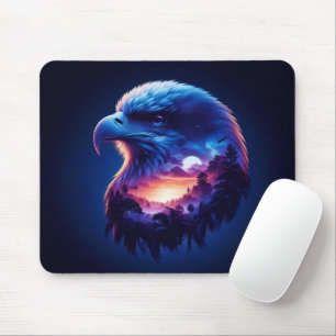 Eagle Overlayed with Mystical Sunset Landscape Mouse Mat