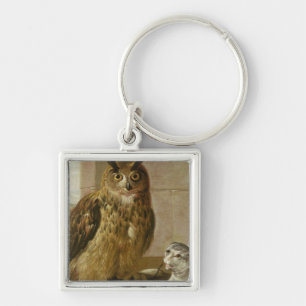 Eagle Owl and Cat with Dead Rats Key Ring