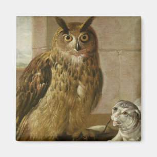 Eagle Owl and Cat with Dead Rats Magnet